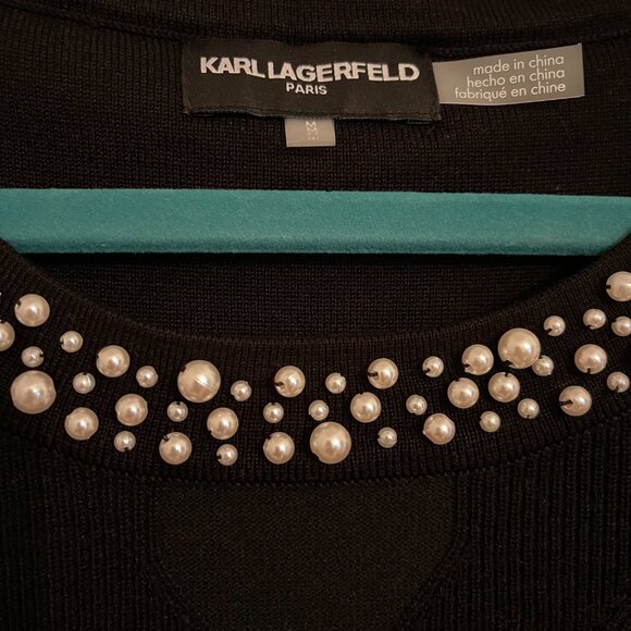 Karl Lagerfeld Paris knit black sweater with beaded neckline size M - Picture 3 of 5
